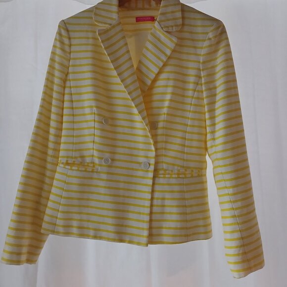 Isaac Mizrahi New York White & Yellow Striped Cotton Blazer - Picture 10 of 12